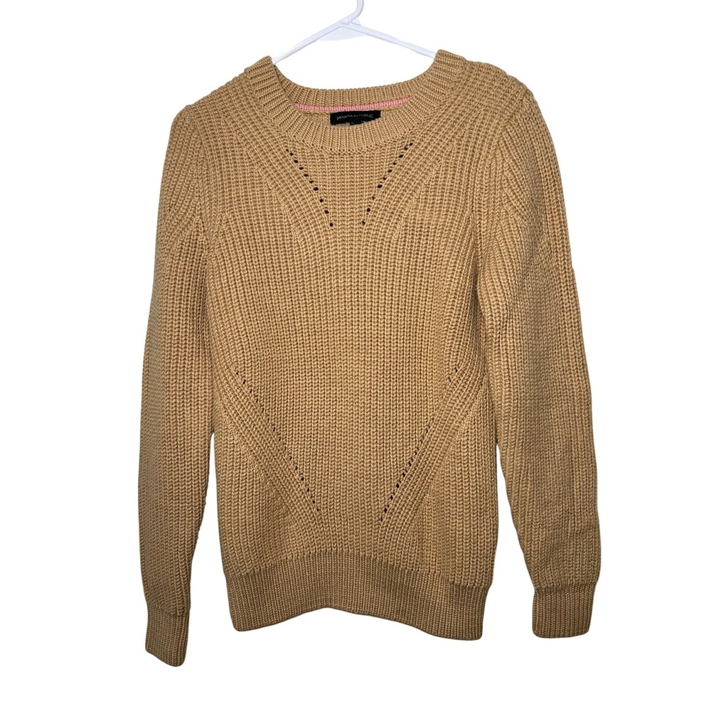 100% Wool Banana Republic Womens Shaker Knit Chevron Sweater Tan Small
